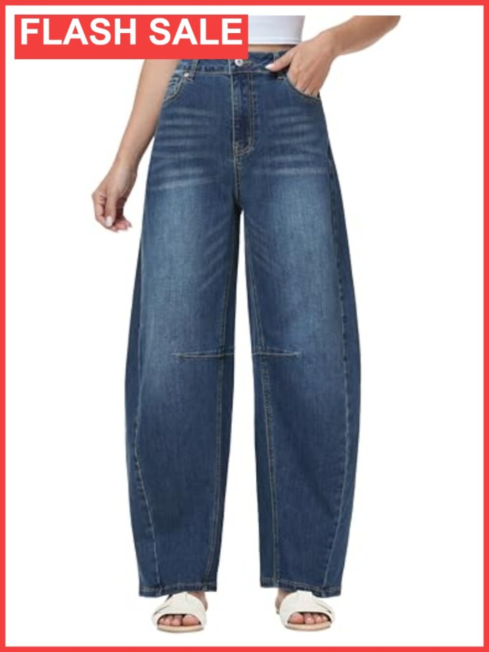 Women's Barrel Jeans High Rise Wide Leg Stretch Denim Pants